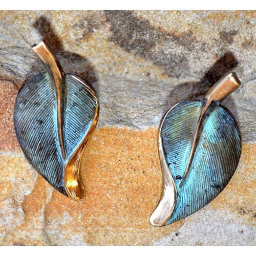 EC-046 Earrings Brass Contemporary Leaf $48 at Hunter Wolff Gallery